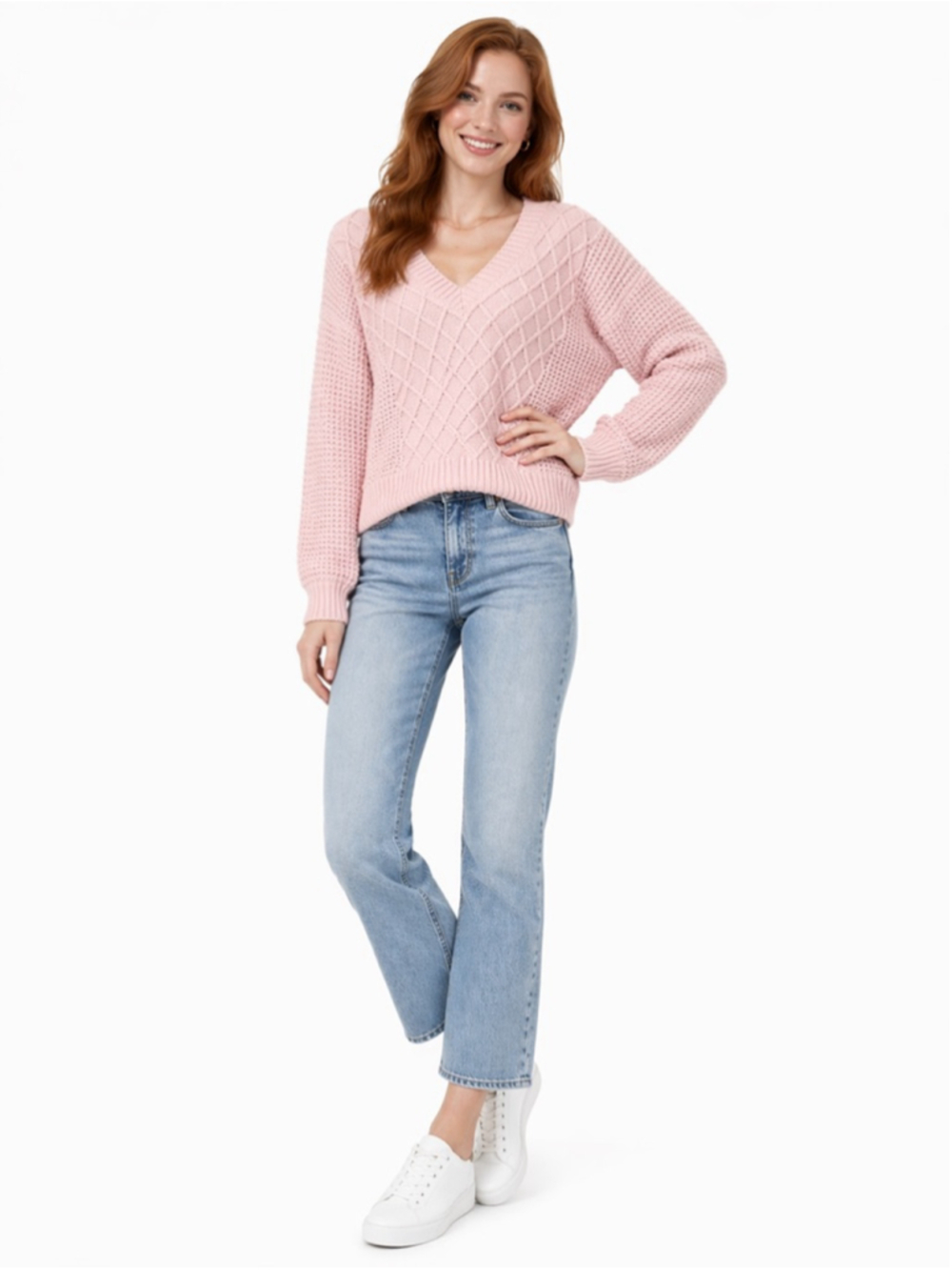 BROOKLYN Pink V-Neck Sweater Plus Size 1X